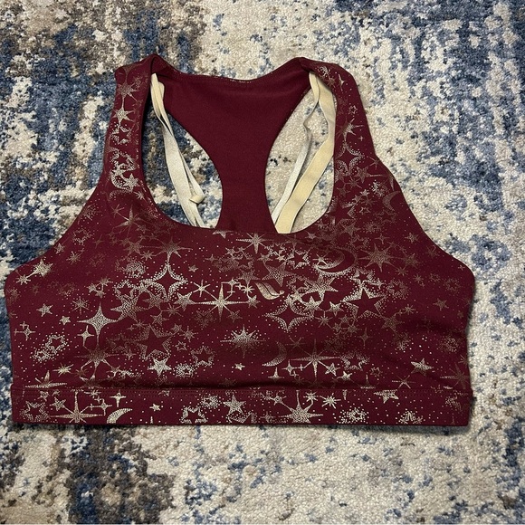 Fabletics Port Wine Stardust & Gold Boost Medium Impact Padded Sports Bra Size - Picture 2 of 5